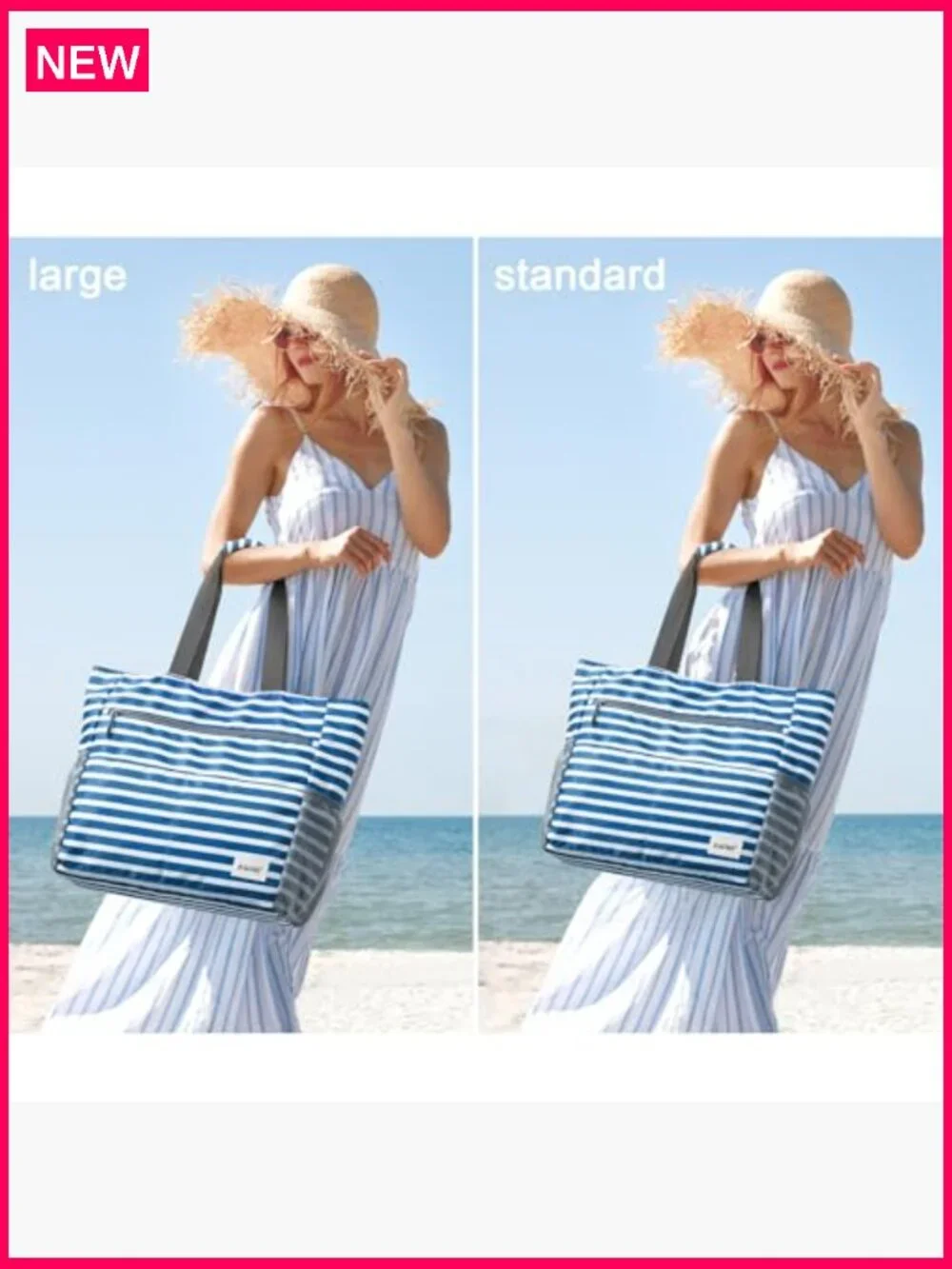 Large Waterproof Beach Tote Foldable Travel Bag with Pockets